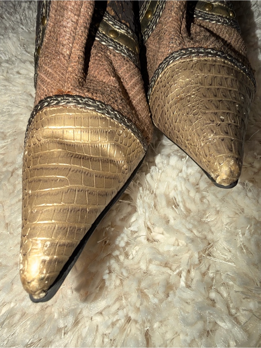 Vintage Y2K Wild Rose Brown & Gold Snakeskin Print Boots - Picture 9 of 11